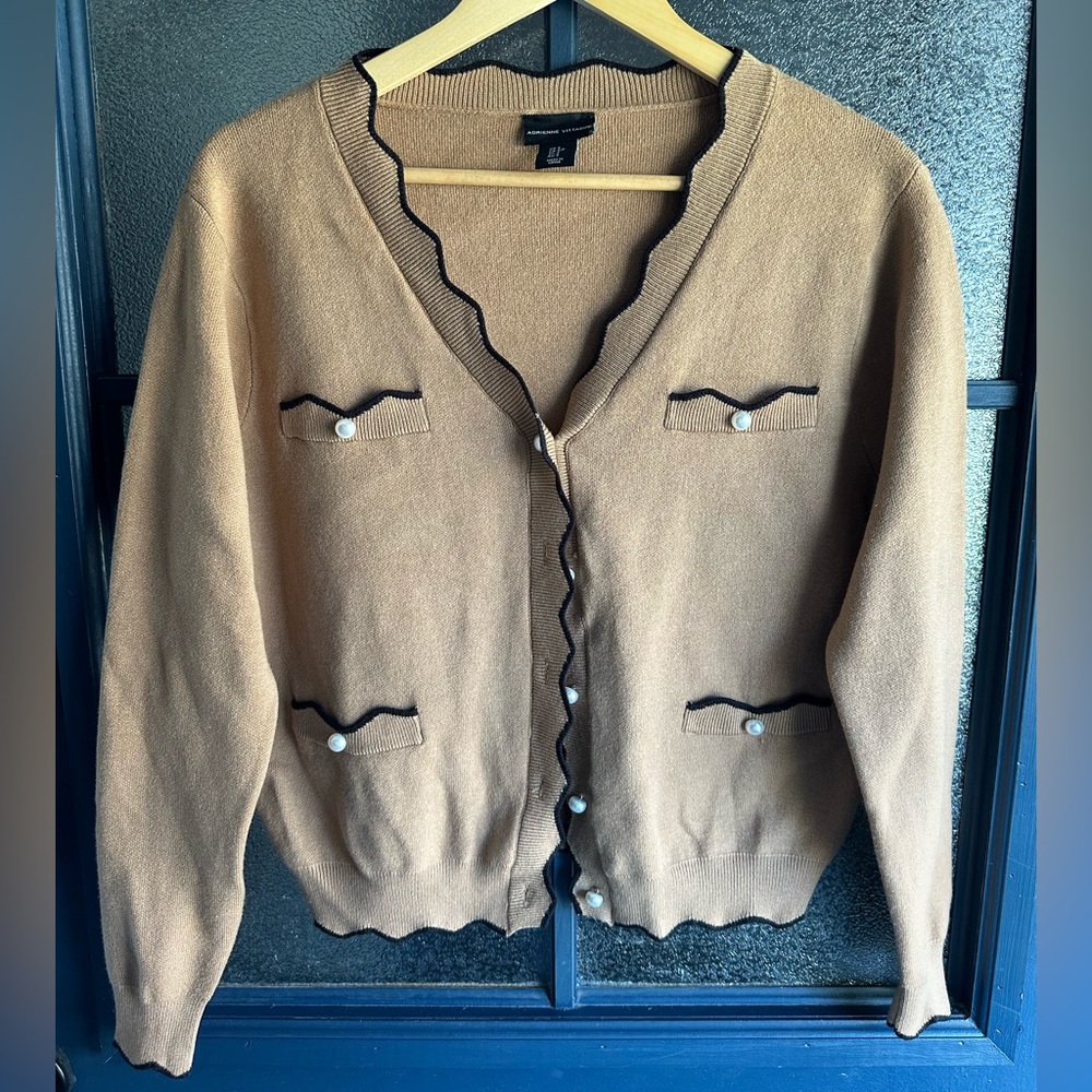 Adrienne Vittadini Tan Cardigan with Black Accents